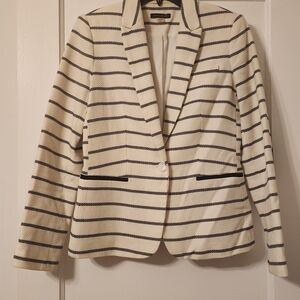 Tommy Hilfiger Women's Cream and Navy Striped Blazer